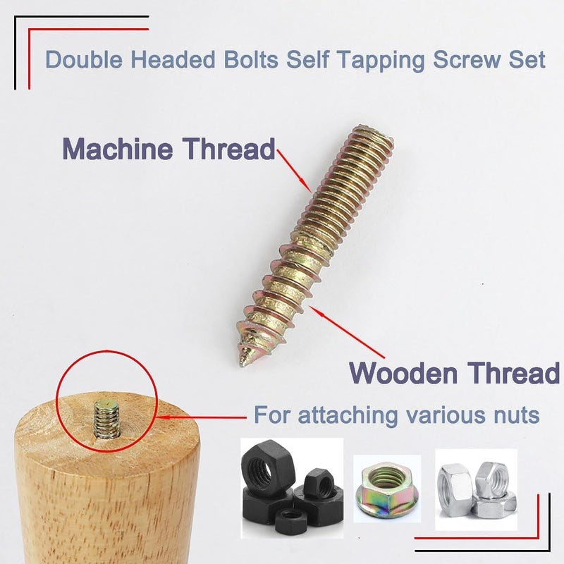 TOP-VIGOR 20Pcs M6x50mm Hanger Bolts, Double Headed Bolts Self Tapping Screw, Double Ended Dowel Screws, Screw Dowels Hanger, Threaded Lag Wood Screws and Machine Bolts for Wood Joint Furniture - Image 4